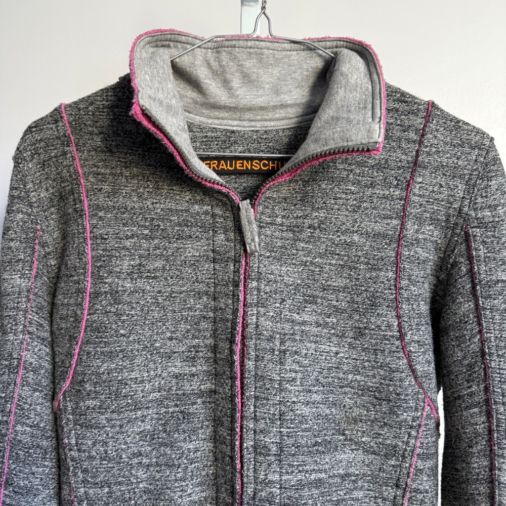 Frauenschuh 100% wool Zip Jacket outdoors Warm Up Pink Trim‎ Gray sz XS - Picture 2 of 10